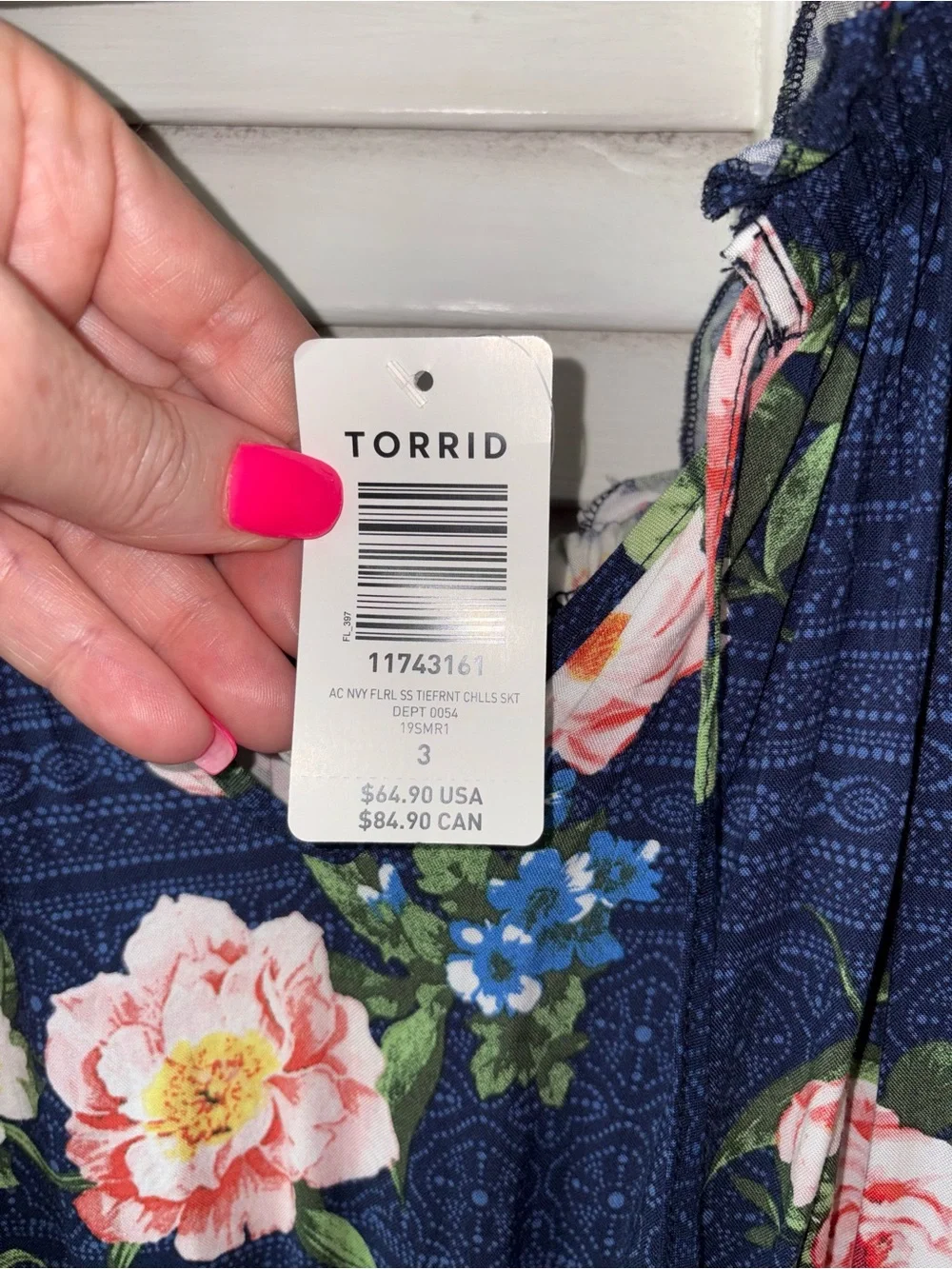 NWT Torrid Floral Challis Dress Size 3X Navy Pink Rose Print Smocked Waist Midi - Picture 4 of 6